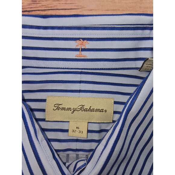 Tommy Bahama Mens Blue & White Striped Shirt 16 XL - Picture 6 of 7